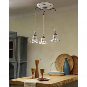 FerroLuce - Modello: Chieti - Lampada a sospensione rustica con pendenti in ceramica dipinta a mano - Attacco Lampadina: E14 - 3 Lampadine - Watt 42W - Dimmerabile: NO - Grado di Protezione: IP20 - Classe Energetica: A - SKU: C202-NR-17.DEC.PEO - Codice EAN: 8056598472264 