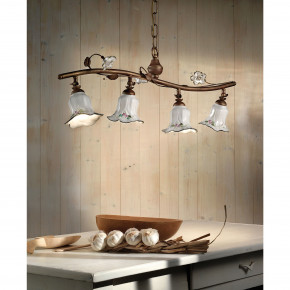 FerroLuce - Modello: Pisa - Lampadario rustico con quattro diffusori in ceramica decorati a mano - Attacco Lampadina: E14 - 4 Lampadine - Watt 42W - Dimmerabile: NO - Grado di Protezione: IP20 - Classe Energetica: A - SKU: C1207-4-RU-13.DEC.CO - Codice EAN: 8056598471847 