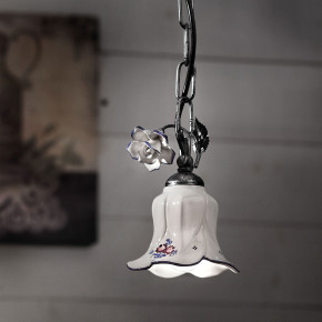 FerroLuce - Modello: Pisa - Lampada a sospensione rustica in metallo paralume in ceramica decorato a mano - Attacco Lampadina: E14 - 1 Lampadina - Watt 42W - Dimmerabile: NO - Grado di Protezione: IP20 - Classe Energetica: A - SKU: C1208-NA-17.DEC.PEO - Codice EAN: 8056598471854 