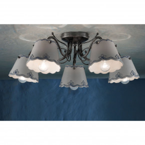 FerroLuce - Modello: Ravenna - Lampada da soffitto rustica con cinque paralumi in ceramica decorati a mano - Attacco Lampadina: E14 - 5 Lampadine - Watt 42W - Dimmerabile: NO - Grado di Protezione: IP20 - Classe Energetica: A - SKU: C924-NA-FBL - Codice EAN: 8056598473117 