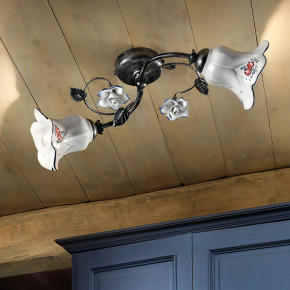 FerroLuce - Modello: Pisa - Lampada da soffitto rustica con doppio diffusore in ceramica decorato a mano - Attacco Lampadina: E14 - 2 Lampadine - Watt 42W - Dimmerabile: NO - Grado di Protezione: IP20 - Classe Energetica: A - SKU: C1204-2-NA-17.DEC.PE - Codice EAN: 8056598471779 