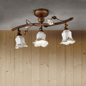 FerroLuce - Modello: Pisa - Lampada da soffitto rustica con tre diffusori in ceramica decorati a mano - Attacco Lampadina: E14 - 3 Lampadine - Watt 42W - Dimmerabile: NO - Grado di Protezione: IP20 - Classe Energetica: A - SKU: C1206-3-RU-13.DEC.CO - Codice EAN: 8056598471830 