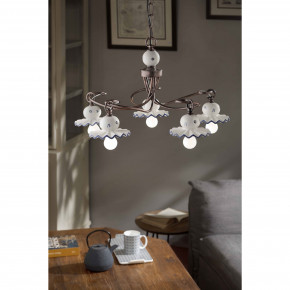 FerroLuce - Modello: Roma - Lampadario dallo stile rustico con 5 diffusori in ceramica decorata a mano - Attacco Lampadina: E14 - 5 Lampadine - Watt 42W - Dimmerabile: NO - Grado di Protezione: IP20 - Classe Energetica: A - SKU: C403-5-NR-44.DEC.FFB - Codice EAN: 8056598472639