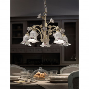 FerroLuce - Modello: Pisa - Lampadario rustico con cinque diffusori in ceramica decorati a mano - Attacco Lampadina: E14 - 5 Lampadine - Watt 42W - Dimmerabile: NO - Grado di Protezione: IP20 - Classe Energetica: A - SKU: C1205-5-BO-13.DEC.CO - Codice EAN: 8056598471816 