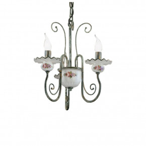 FerroLuce - Modello: Sanremo - Lampadario rustico in metallo con 3 braccia in ceramica decorata a mano - Attacco Lampadina: E14 - 3 Lampadine - Watt 42W - Dimmerabile: NO - Grado di Protezione: IP20 - Classe Energetica: A - SKU: C410-3-VO-11.DEC.OTT - Codice EAN: 8056598472660