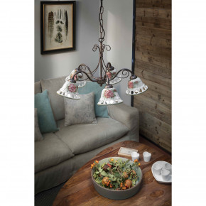 FerroLuce - Modello: Napoli - Lampadario rustico in metallo con cinque diffusori in ceramica decorati a mano - Attacco Lampadina: E14 - 5 Lampadine - Watt 42W - Dimmerabile: NO - Grado di Protezione: IP20 - Classe Energetica: A - SKU: C364-5-NR-42.DEC.MOR - Codice EAN: 8056598472479