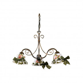 FerroLuce - Modello: Napoli - Lampadario rustico in metallo con tre diffusori in ceramica decorati a mano - Attacco Lampadina: E14 - 3 Lampadine - Watt 42W - Dimmerabile: NO - Grado di Protezione: IP20 - Classe Energetica: A - SKU: C364-3-NR-42.DEC.MOR - Codice EAN: 8056598472462 