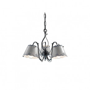 FerroLuce - Modello: Ravenna - Lampadario rustico in metallo con tre paralumi in ceramica decorati a mano - Attacco Lampadina: E14 - 3 Lampadine - Watt 42W - Dimmerabile: NO - Grado di Protezione: IP20 - Classe Energetica: A - SKU: C926-NA-FBL - Codice EAN: 8056598473131 