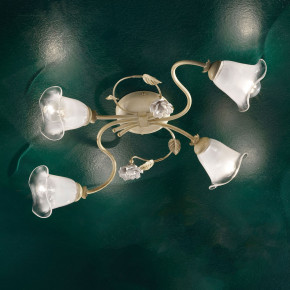 FerroLuce - Modello: Siena - Plafoniera classica con quattro diffusori in vetro e dettagli in ceramica - Attacco Lampadina: E14 - 4 Lampadine - Watt 42W - Dimmerabile: NO - Grado di Protezione: IP20 - Classe Energetica: A - SKU: C1184-4-BO-02 - Codice EAN: 8056598470239 