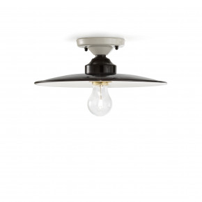 FerroLuce - Modello: B&W - Plafoniera da soffitto media industrial in metallo e paralume in ceramica - Attacco Lampadina: E27 - 1 Lampadina - Watt 77W - Dimmerabile: NO - Grado di Protezione: IP20 - Classe Energetica: A - SKU: C1614 - Codice EAN: 8056772561418