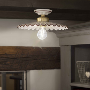 FerroLuce - Modello: L'Aquila - Plafoniera grande rustica con paralume in ceramica decorato a mano - Attacco Lampadina: E27 - 1 Lampadina - Watt 100W - Dimmerabile: NO - Grado di Protezione: IP20 - Classe Energetica: A - SKU: C086-OS-MA - Codice EAN: 8056598471502 