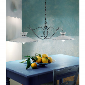 FerroLuce - Modello: Ravenna - Lampadario grande rustico con doppio paralume in ceramica decorata a mano - Attacco Lampadina: E27 - 2 Lampadine - Watt 75W - Dimmerabile: NO - Grado di Protezione: IP20 - Classe Energetica: A - SKU: C899-NA-FBL - Codice EAN: 8056598473032 