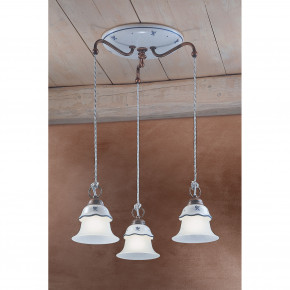 FerroLuce - Modello: Ferrara - Sospensione rustica in ceramica decorata a mano e 3 diffusore circolari in vetro - Attacco Lampadina: E14 - 3 Lampadine - Watt 42W - Dimmerabile: NO - Grado di Protezione: IP20 - Classe Energetica: A - SKU: C196-NR-38.DEC.SOB - Codice EAN: 8056598472226 