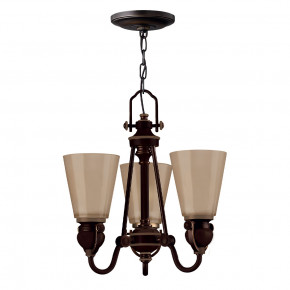 Hinkley - Modello: Mayflower - Lampadario rustico con struttura in acciaio e 3 diffusori in vetro ambrato - Colore: Bronzo - Attacco Lampadina: E27 - 3 Lampadine - Watt 60W - Dimmerabile: NO - Grado di Protezione: IP20 - Classe Energetica: A - SKU: HK-MAYFLOWER3 - Codice EAN: 5024005586609