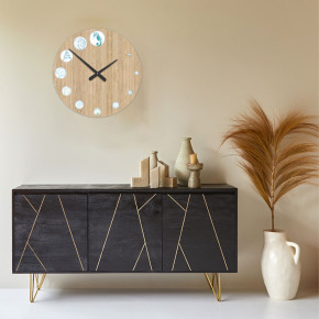 I Dettagli - Modello: Marea - Orologio da parete rotondo in legno con decori marini - Colore: Legno Naturale - SKU: O0006-21