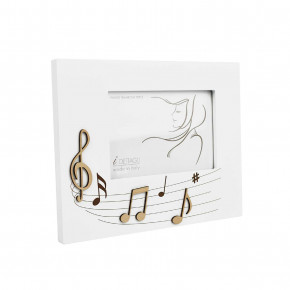I Dettagli - Modello: Musicalmente - Portafoto da tavolo in legno con applicazioni musicali e dettagli incisi a laser - Colore: Bianco - Foto 15x10 - SKU: CL1D10X15MUSI