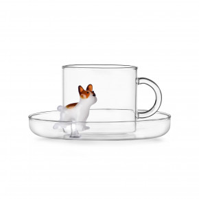 Ichendorf - Modello: Dogs - Tazza da thè con piattino in vetro French Bulldog - Colore: Bianco/Marrone - SKU: 09354304 - Codice EAN: 8032397065814 