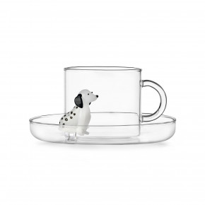 Ichendorf - Modello: Dogs - Tazza thè in vetro con piattino Dalmata - Colore: Bianco/Nero - SKU: 09354309 - Codice EAN: 8032397065807 