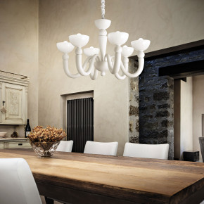 Ideal lux - Modello: Bon Bon - Lampadario grande classico struttura in metallo e 8 diffusori in vetro soffiato - Colore: Bianco - Attacco Lampadina: E14 - 8 Lampadine - Watt 28W - Dimmerabile: NO - Grado di Protezione: IP20 - SKU: 094007 - Codice EAN: 8021696112343