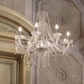 Ideal lux - Modello: Amadeus - Lampadario grande in metallo cromato elementi decorativi in vetro e cristallo - Colore: Trasparente - Attacco Lampadina: E14 - 8 Lampadine - Watt 40W - Dimmerabile: NO - Grado di Protezione: IP20 - SKU: 168777 - Codice EAN: 8021696225005