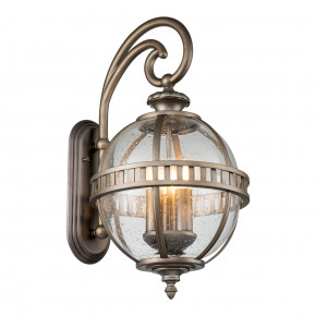 Kichler - Modello: Halleron - Applqiue da esterno rustica con struttura in alluminio e diffusore in vetro - Colore: Bronzo - Attacco Lampadina: E14 - 3 Lampadine - Watt 40W - Dimmerabile: NO - Grado di Protezione: IP44 - Classe Energetica: A - SKU: KL-HALLERON-2M-BU - Codice EAN: 5024005000211