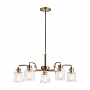 Kichler - Modello: Aivian - Lampadario in acciaio a 5 luci con diffusori in vetro dalle linee eleganti - Colore: Ottone - Attacco Lampadina: E27 - 5 Lampadine - Watt 60W - Dimmerabile: NO - Grado di Protezione: IP20 - Classe Energetica: A - SKU: KL-AIVIAN5-WBR - Codice EAN: 5024005715412 