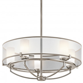 Kichler - Modello: Saldana - Lampadario rotondo a 5 luci con diffusore in vetro e organza dal design moderno - Colore: Satinato - Attacco Lampadina: G9 - 5 Lampadine - Watt 3W - Dimmerabile: NO - Grado di Protezione: IP20 - Classe Energetica: A - SKU: KL-SALDANA5 - Codice EAN: 5024005238119 