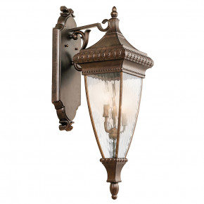 Kichler - Modello: Venetian Rain - Lanterna da parete da esterno grande con 2 luci in metallo e diffusore in vetro - Colore: Bronzo - Attacco Lampadina: E14 - 3 Lampadine - Watt 60W - Dimmerabile: NO - Grado di Protezione: IP44 - Classe Energetica: A - SKU: KL-VENETIAN2-L - Codice EAN: 5024005241119 