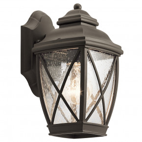 Kichler - Modello: Tangier - Lanterna da pareti per giardini con struttura in alluminio e diffusore in vetro - Colore: Bronzo - Attacco Lampadina: E27 - 1 Lampadina - Watt 60W - Dimmerabile: NO - Grado di Protezione: IP44 - Classe Energetica: A - SKU: KL-TANGIER2-S - Codice EAN: 5024005340119