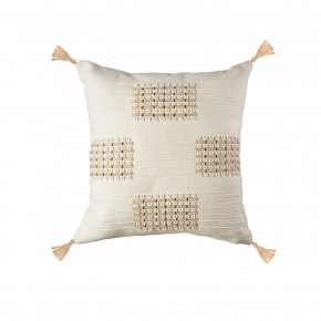 L'Oca Nera - Modello: Modern Country - Cuscino quadrato con ricami in cotone e nappe 45x45 - Colore: Bianco - SKU: 1C201 