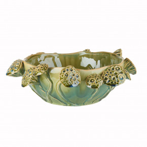 L'Oca Nera - Modello: Ethno Chic - Centrotavola dal design moderno in ceramica con foglie - Colore: Verde - SKU: 1M309 