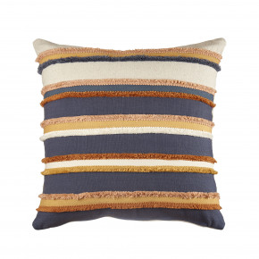 L'Oca Nera - Modello: Contemporaneo - Cuscino quadrato in cotone con frange e disegni astratti 45x45 - Colore: Blu - SKU: 1C159