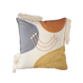 L'Oca Nera - Modello: Contemporaneo - Cuscino quadrato in cotone con ricami astratti e frange 45x45 - SKU: 1C196