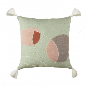 L'Oca Nera - Modello: Fashion - Cuscino quadrato in cotone con ricami astratti e nappe 45x45 - Colore: Verde Acqua - SKU: 1C199