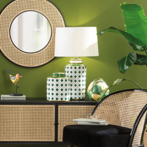 L'Oca Nera - Modello: Ethno Chic - Lampada da tavolo con base in porcellana e diffusore in tessuto - Colore: Bianco/Verde - Attacco Lampadina: E27 - 1 Lampadina - Watt 60W - Dimmerabile: NO - SKU: 1G156 