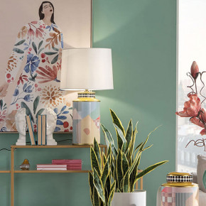 L'Oca Nera - Modello: Fashion - Lampada da tavolo in porcellana e diffusore in tessuto - Colore: Multicolore - Attacco Lampadina: E27 - 1 Lampadina - Watt 60W - Dimmerabile: NO - SKU: 1G158 