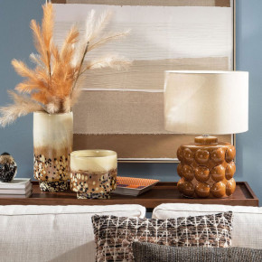 L'Oca Nera - Modello: Contemporaneo - Lampada da tavolo moderna in ceramica e diffusore in tessuto - Colore: Marrone - Attacco Lampadina: E27 - 1 Lampadina - Watt 60W - Dimmerabile: NO - SKU: 1G150 