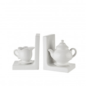 L'Oca Nera - Modello: Modern Country - Set fermalibri in ceramica bianco - Teiera e lattiera decorativa - Colore: Bianco - SKU: 1L142