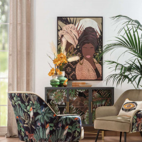 L'Oca Nera - Modello: Ethno Chic - Stampa serigrafica su tela con applicazioni e foglia oro con cornice 70x100 - Colore: Marrone - Tema Quadro: Figurativi - Realizzazione Quadro: Stampe su Tela - SKU: 1Q223