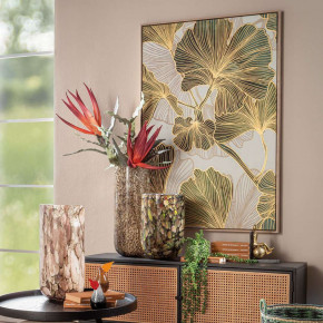 L'Oca Nera - Modello: Ethno Chic - Stampa verticale serigrafica su tela con motivo floreale con cornice 80x120 - Colore: Verde/Oro - Tema Quadro: Floreali - Realizzazione Quadro: Stampe su Tela - SKU: 1Q293 - Codice EAN: 8024118163275