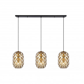 Lucide - Modello: Wolfram - Lampada a sospensione lineare moderna con 3 diffusori pendenti in metallo - Colore: Nero/Oro - Attacco Lampadina: E27 - 3 Lampadine - Watt 60W - Dimmerabile: SI - Grado di Protezione: 20 - SKU: 21417/03/02 - Codice EAN: 5411212211453 