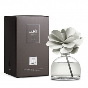 Muhà - Modello: Flower - Profumazione per ambiente diffusore in bottiglia con bastoncino a fiore - Colore: Grigio Chiaro - SKU: H209 - Codice EAN: 8054619800942 
