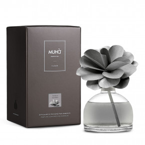 Muhà - Modello: Flower - Profumazione per ambiente diffusore in bottiglia con bastoncino a fiore - Colore: Grigio - SKU: H202 - Codice EAN: 8054619817476 