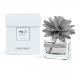 Muhà - Modello: Flower - Profumazione per ambiente diffusore in bottiglia con bastoncino a fiore - Colore: Grigio - SKU: H302 - Codice EAN: 8054619817438 