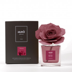 Muhà - Modello: Rose - Profumazione per ambiente diffusore in bottiglia con bastoncino a fiore - Colore: Bordeaux - SKU: L107 - Codice EAN: 8054619800980
