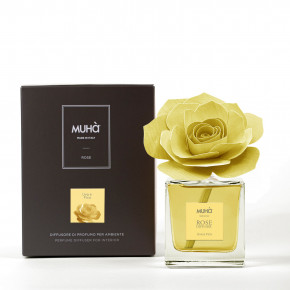 Muhà - Modello: Rose - Profumazione per ambiente diffusore in bottiglia con bastoncino a fiore - Colore: Giallo - SKU: L105 - Codice EAN: 8054619796078