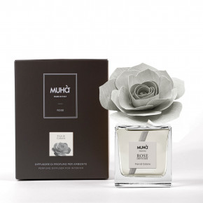 Muhà - Modello: Rose - Profumazione per ambiente diffusore in bottiglia con bastoncino a fiore - Colore: Grigio Chiaro - SKU: L108 - Codice EAN: 8054619801000