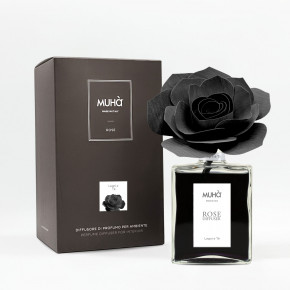 Muhà - Modello: Rose - Profumazione per ambiente diffusore in bottiglia con bastoncino a fiore - Colore: Nero - SKU: L206 - Codice EAN: 8054619811146 