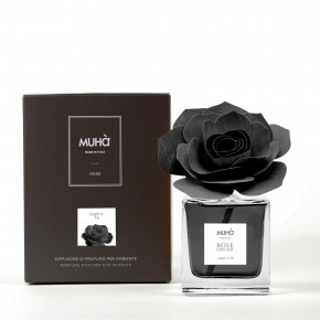 Muhà - Modello: Rose - Profumazione per ambiente diffusore in bottiglia con bastoncino a fiore - Colore: Nero - SKU: L106 - Codice EAN: 8054619796092