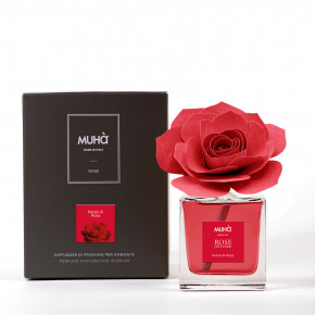 Muhà - Modello: Rose - Profumazione per ambiente diffusore in bottiglia con bastoncino a fiore - Colore: Rosso - SKU: L104 - Codice EAN: 8054619796054